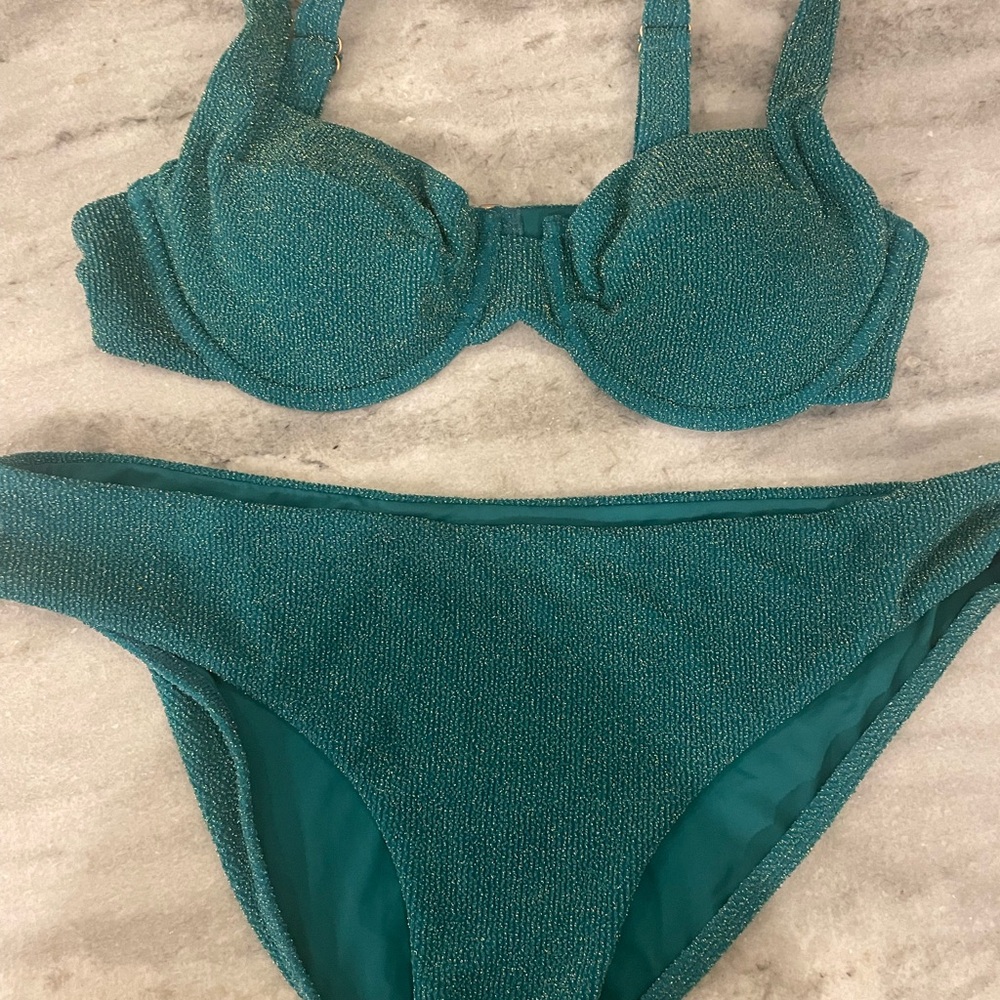 VETCHY Laguna Metallic Emerald Bikini Set, Size Large
